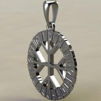 Скандинавский амулет Агисхяльм в руническом круге из серебра