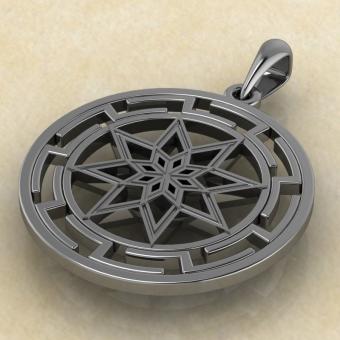 Алатырь щит в протуберанце серебро