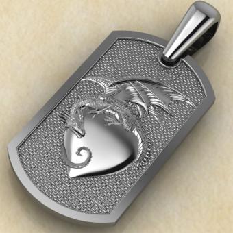 Амулет Дракон на сердце из серебра