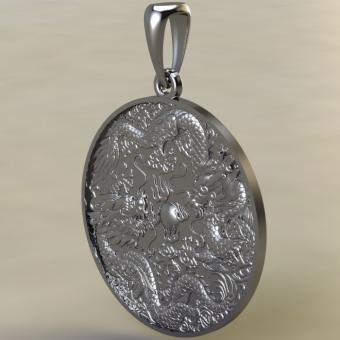 Подвеска с амулетом Два дракона из серебра