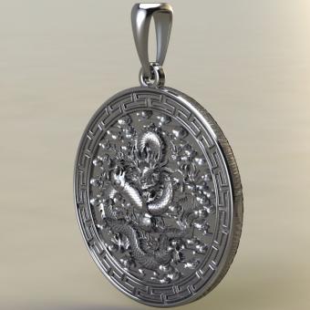 Подвеска с амулетом Дракон медальон из серебра