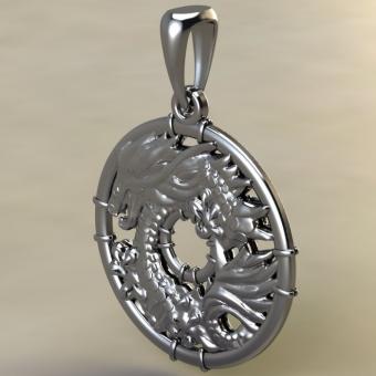 Подвеска с амулетом Водный Дракон из серебра