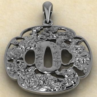 Подвеска с репликой Цуба-мокко в стиле школы Сотен из серебра