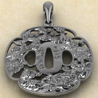 Подвеска с репликой Цуба-мокко в стиле школы Сотен серебро