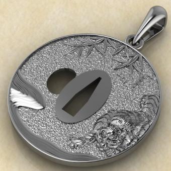 Подвеска Цуба с тиграми из сибуити из серебра