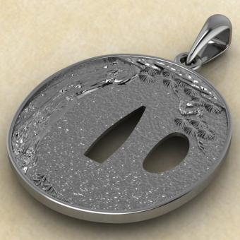 Подвеска Цуба из сякудо с Бисямонтэн из серебра