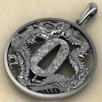 Кулон Цуба с драконом из серебра