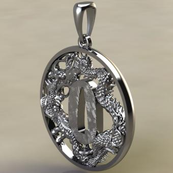 Подвеска Цуба с драконом из серебра