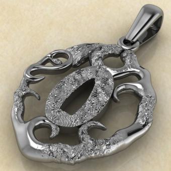 Кулон Цуба Водяной Дракон из серебра