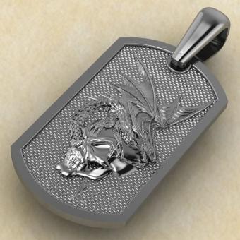 Подвеска с амулетом Дракон и череп из серебра