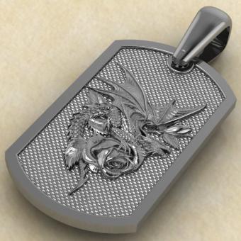 Амулет Дракон и роза из серебра