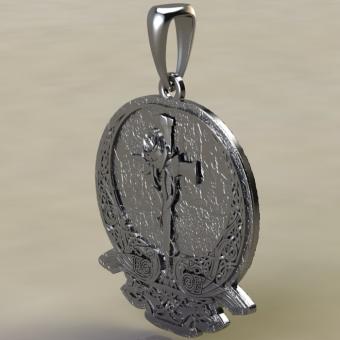 Подвеска с амулетом Крест и роза из серебра