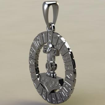 Скандинавский оберег Молот Тора в руническом круге из серебра