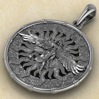 Славянский оберег Птица Сирин из серебра