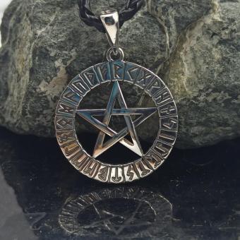 Кулон Пентаграмма в руническом круге серебро