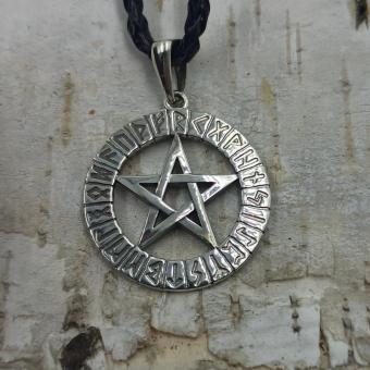 амулет Пентаграмма в руническом круге серебро