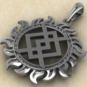 Славянский оберегом Купало в солнце из серебра