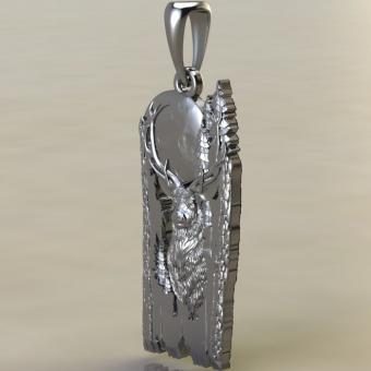 Славянский оберег Олень в лесу из серебра