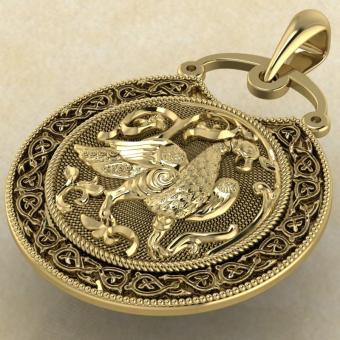 Подвеска Суздальская Птица желтое золото