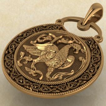 Подвеска Суздальская Птица красное золото