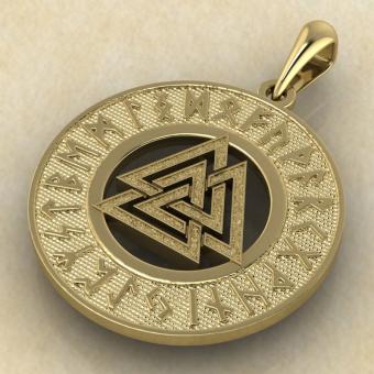 подвеска Валькнут в руническом круге золото