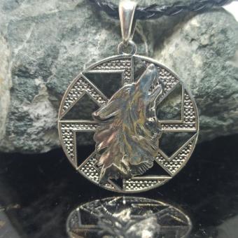 Кулон с Славянским оберегом Волк в коловрате из серебра