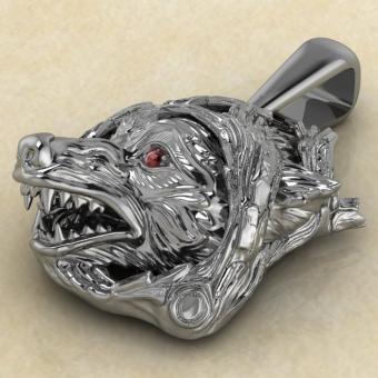 Славянский оберег Волчья голова из серебра