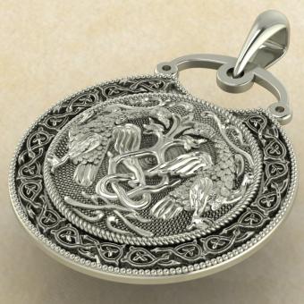 Подвеска Ястребы у Дерева Жизни белое золото