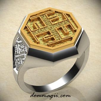 Кольцо с оберегом Ратиборец из серебра с золотой вставкой