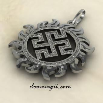 Славянский оберег Родовик в солнце из серебра