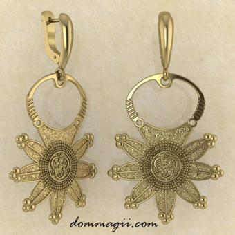 Серьги Колты из желтого золота от ювелирной мастерской BROKKA