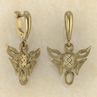 Серьги Ингуз в вязи из желтого золота