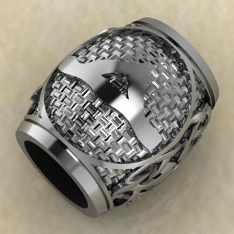 Бусина с Скандинавским амулетом руной Турисаз из серебра