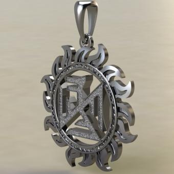 Славянский оберег символ Семаргла в солнце из серебра