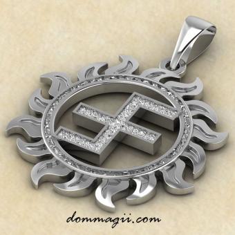 Славянский оберег Славец в солнце из серебра