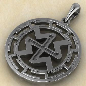 Славянский оберег Дхата в протуберанцах из серебра