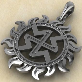 Славянский оберег Дхата в солнце из серебра