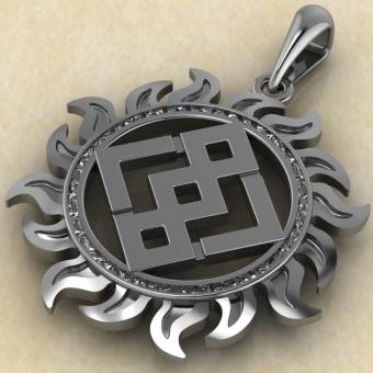 Славянский оберег Громовик летящий в солнце из серебра