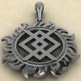 Оберег Купало в солнце из серебра