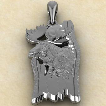 Оберег Лось в лесу из серебра