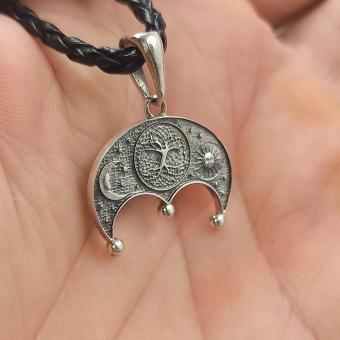 Кулон с Славянским оберегом Лунница с солнцем и луной из серебра