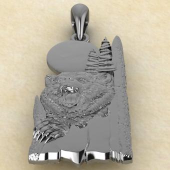 Оберег Медведь в лесу из серебра