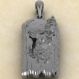 Оберег Олень в лесу из серебра