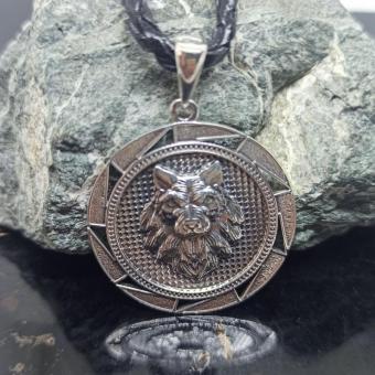 Оберег Велеса с Коловратом и волком из серебра