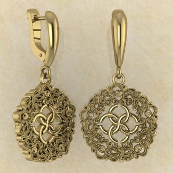 Серьги Волны изобилия со свадебником из желтого золота