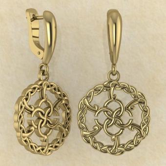 Серьги Пять опор женского счастья со свадебником из желтого золота