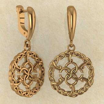 Серьги Пять опор женского счастья со свадебником из красного золота