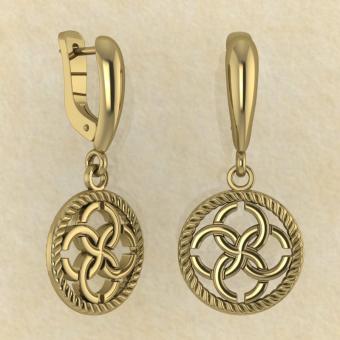 Серьги Плетение судеб со свадебником из желтого золота