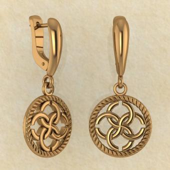 Серьги Плетение судеб со свадебником из красного золота