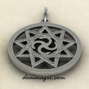 Славянский оберег Сваор в звезде Инглии из серебра